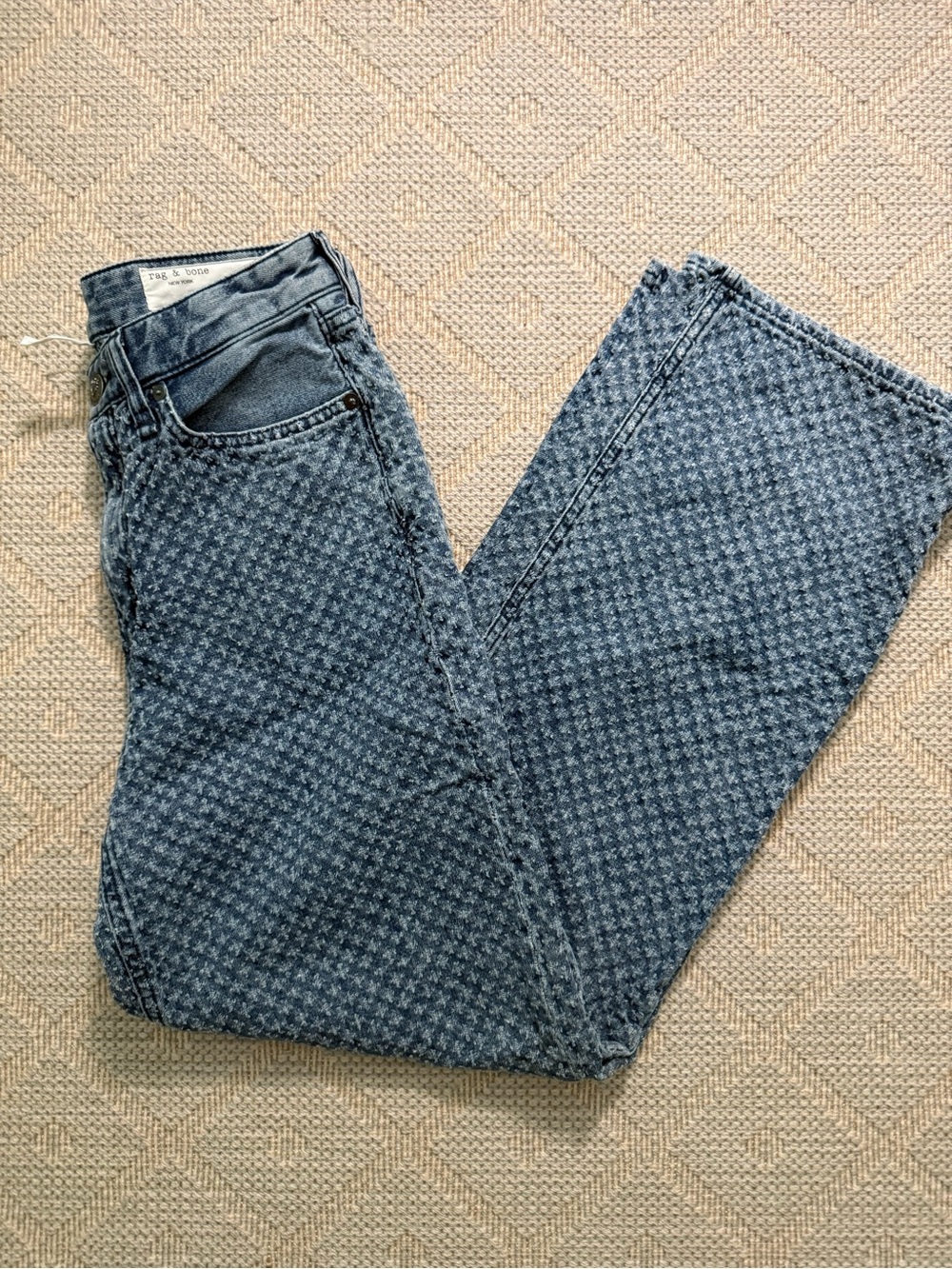 rag & bone Women's Blue Textured Logan Straight Leg Jeans